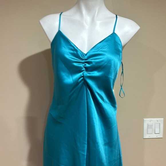 Tahiti Arthur S.Levine Teal Satin Midi Dress - Picture 2 of 11